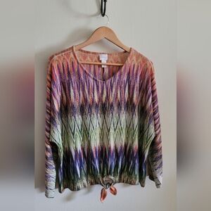 Chico's Geometric Patterned Bedazzled Tie-up Top, Women's XL, Mulitcolor Shimmer